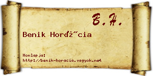 Benik Horácia névjegykártya